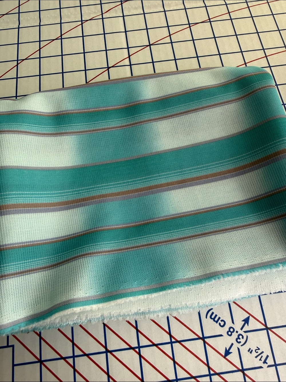Vintage 1970s Polyester Double Knit Stripe Fabric 1 Yard x 60” Turquoise White
